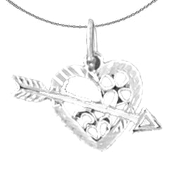 Sterling Silver Heart With Arrow Pendant (Rhodium or Yellow Gold-plated)