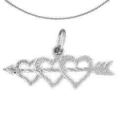 Sterling Silver Three Hearts With Arrow Pendant (Rhodium or Yellow Gold-plated)