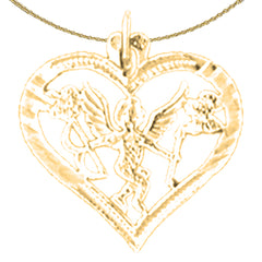 Sterling Silver Heart With Angel Pendant (Rhodium or Yellow Gold-plated)