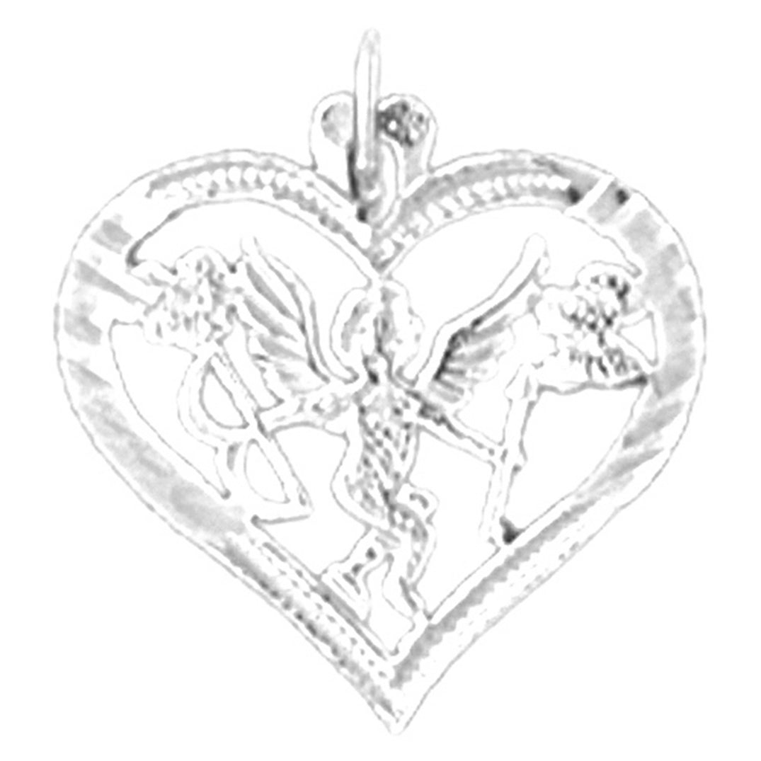 Sterling Silver Heart With Angel Pendant