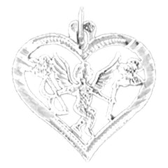 Sterling Silver Heart With Angel Pendant