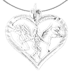 Colgante de corazón con ángel de plata de ley (bañado en rodio o oro amarillo)