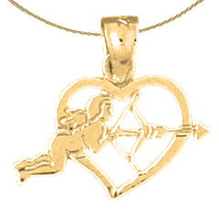 Sterling Silver Heart With Cupid Pendant (Rhodium or Yellow Gold-plated)