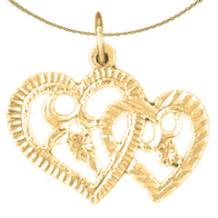 Sterling Silver Two Hearts Pendant (Rhodium or Yellow Gold-plated)