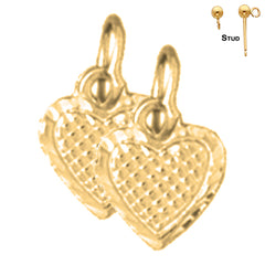 Sterling Silver 12mm Heart Earrings (White or Yellow Gold Plated)
