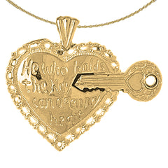 Sterling Silver Heart With Break Off Key Pendant (Rhodium or Yellow Gold-plated)