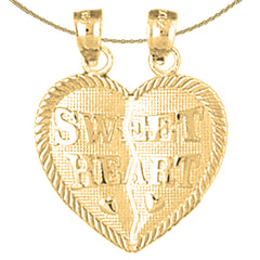Sterling Silver Sweet Heart Breakable Heart Pendant (Rhodium or Yellow Gold-plated)