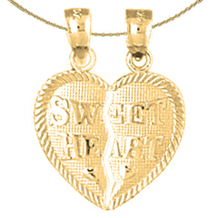 Sterling Silver Sweet Heart Breakable Heart Pendant (Rhodium or Yellow Gold-plated)