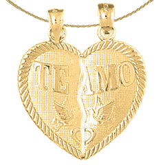 Sterling Silver Te Amo Breakable Heart Pendant (Rhodium or Yellow Gold-plated)