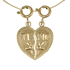 Sterling Silver Te Amo Breakable Heart Pendant (Rhodium or Yellow Gold-plated)
