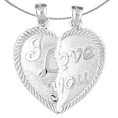 Sterling Silver I Love You Breakable Heart Pendant (Rhodium or Yellow Gold-plated)