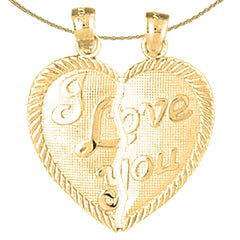 Sterling Silver I Love You Breakable Heart Pendant (Rhodium or Yellow Gold-plated)