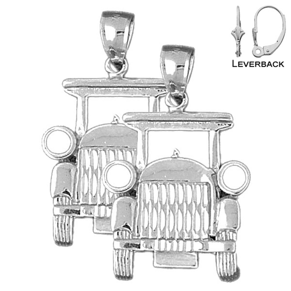 Sterling Silver 33mm Buggy Car Earrings (White or Yellow Gold Plated)