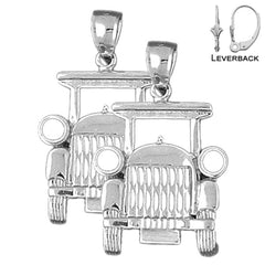 Sterling Silver 33mm Buggy Car Earrings (White or Yellow Gold Plated)