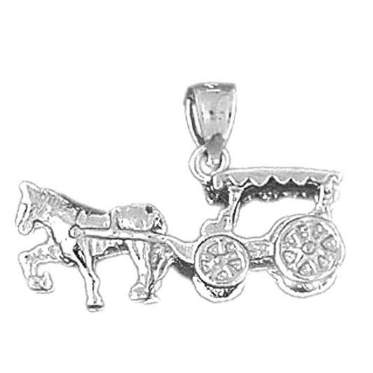 10K, 14K or 18K Gold 3D Horse And Buggy Pendant
