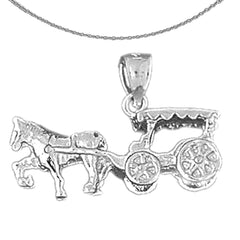 Sterling Silver 3D Horse And Buggy Pendant (Rhodium or Yellow Gold-plated)
