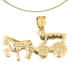 10K, 14K or 18K Gold 3D Horse And Buggy Pendant