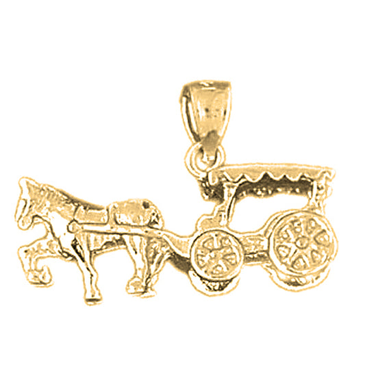 Yellow Gold-plated Silver 3D Horse And Buggy Pendant