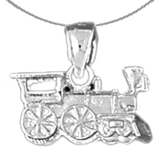 Anhänger aus Sterlingsilber mit 3D-Eisenbahnmotor und Lokomotive (rhodiniert oder gelbvergoldet)