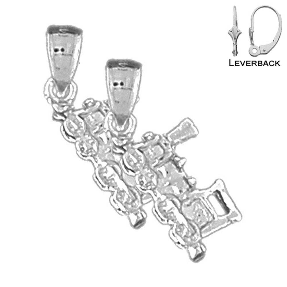 Sterling Silver 20mm 3D Train Engine Locomotive Earrings (White or Yellow Gold Plated)