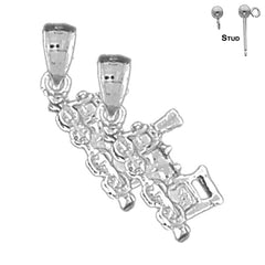 Sterling Silver 20mm 3D Train Engine Locomotive Earrings (White or Yellow Gold Plated)