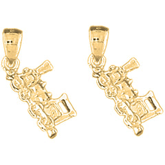 Yellow Gold-plated Silver 20mm 3D Train Engine Locomotive Earrings