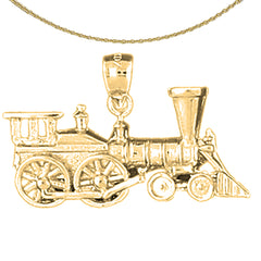 Sterling Silver Train Engine Locomotive Pendant (Rhodium or Yellow Gold-plated)