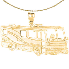Sterling Silver Rv Recreational Vehicle Pendant (Rhodium or Yellow Gold-plated)