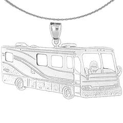 Sterling Silver Rv Recreational Vehicle Pendant (Rhodium or Yellow Gold-plated)