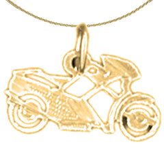 Sterling Silver Motorcycle Pendant (Rhodium or Yellow Gold-plated)