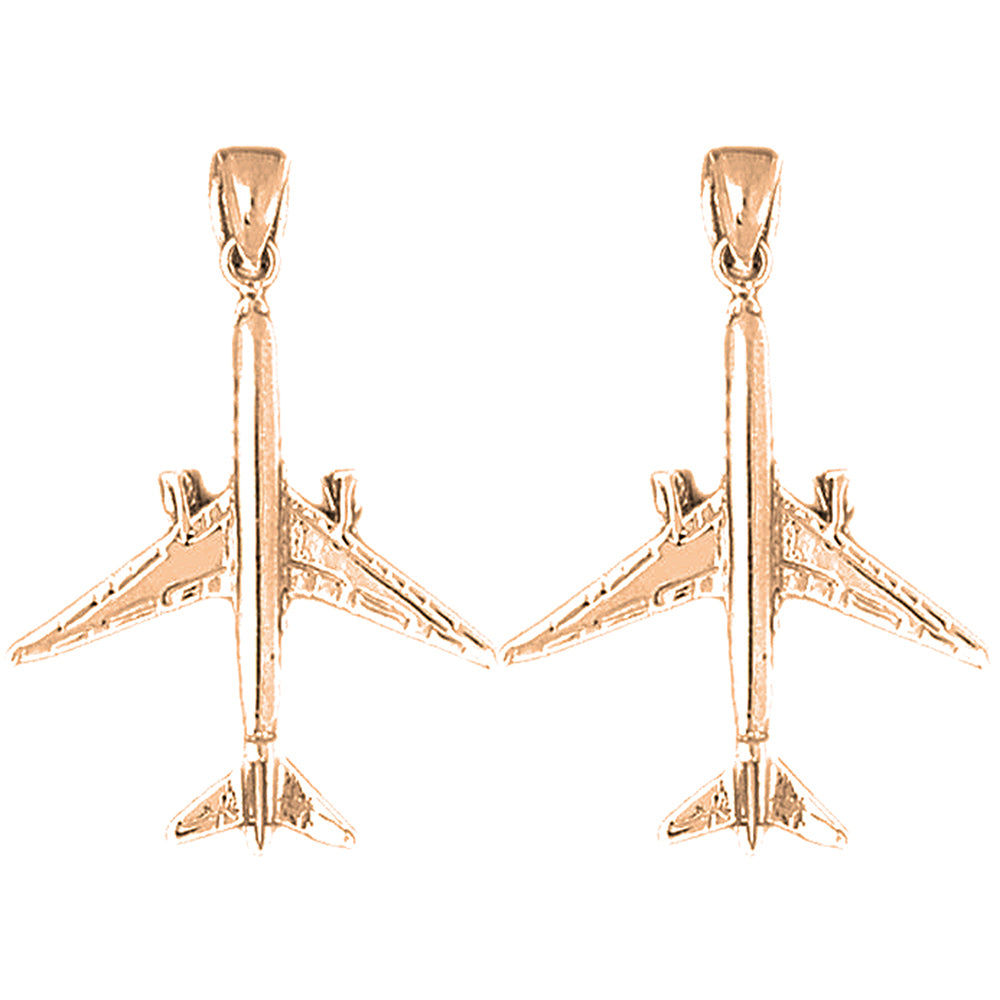 14K or 18K Gold 37mm 3D Airplane Earrings