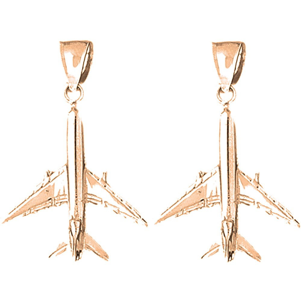 14K or 18K Gold 34mm 3D Airplane Earrings