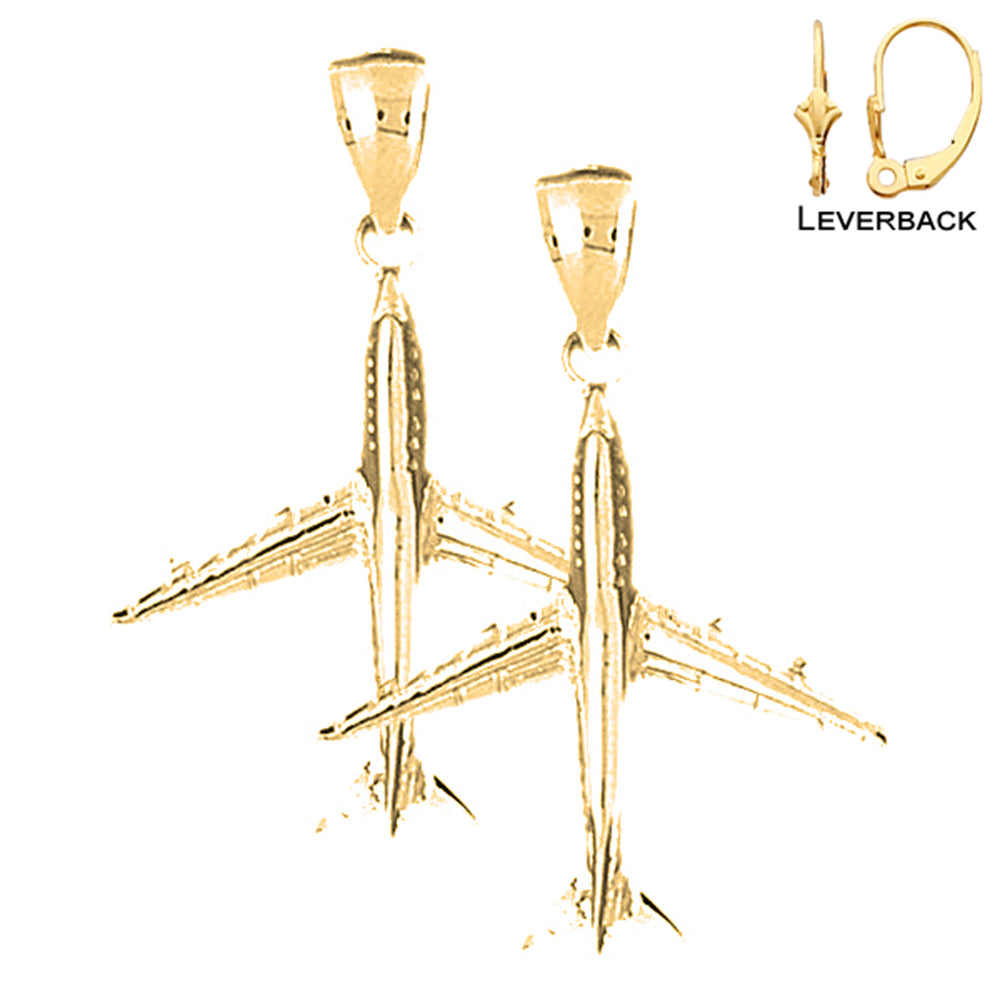 14K or 18K Gold 3D Airplane Earrings
