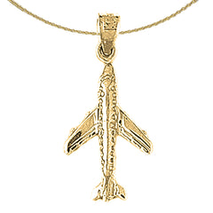 Sterling Silver 3D Airplane Pendants (Rhodium or Yellow Gold-plated)