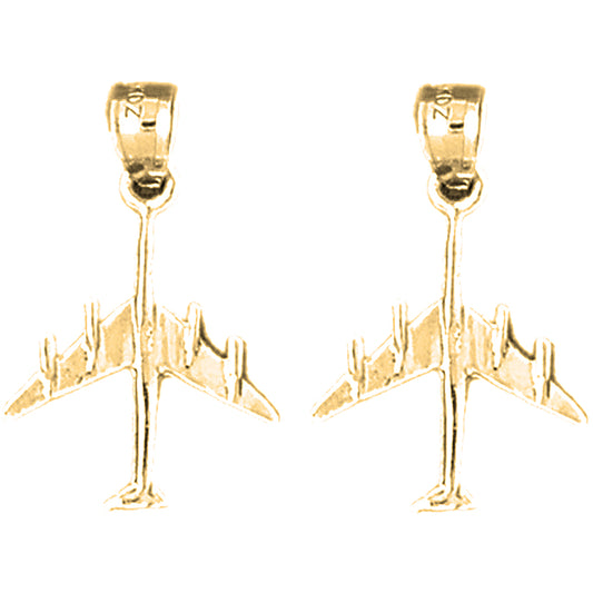 Yellow Gold-plated Silver 24mm Airplane Earrings