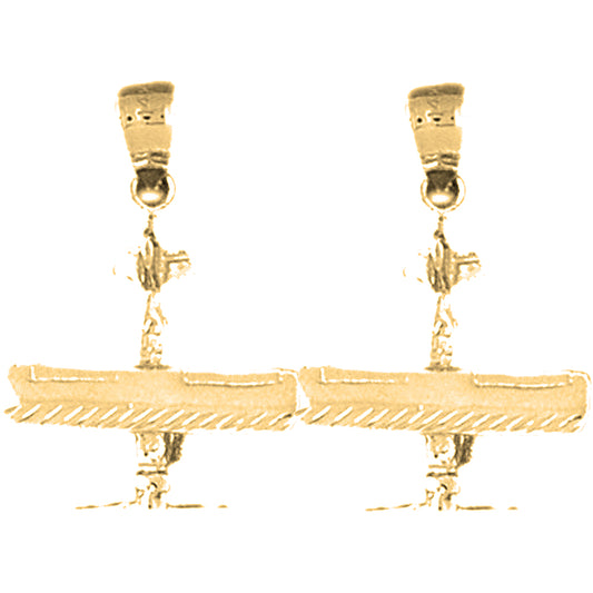 Yellow Gold-plated Silver 25mm 3D Airplane Earrings