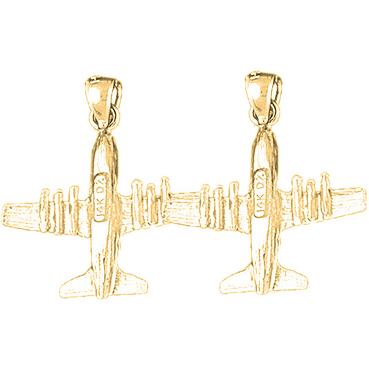 Yellow Gold-plated Silver 23mm Airplane Earrings