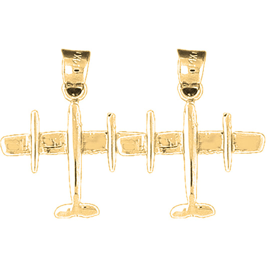 Yellow Gold-plated Silver 22mm 3D Airplane Earrings