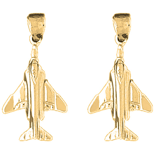 Yellow Gold-plated Silver 25mm Airplane Earrings