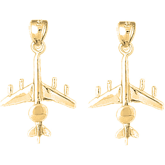 Yellow Gold-plated Silver 25mm Airplane Earrings