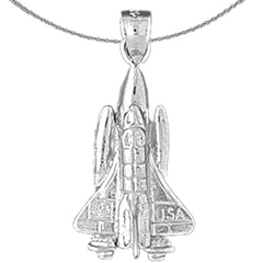 Sterling Silver Space Shuttle Pendant (Rhodium or Yellow Gold-plated)