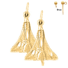 Sterling Silver 18mm Space Shuttle Earrings (White or Yellow Gold Plated)