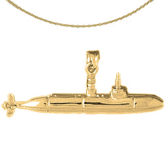 Sterling Silver Submarine Pendant (Rhodium or Yellow Gold-plated)