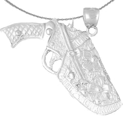 Sterling Silver Gun In Holdster Pendant (Rhodium or Yellow Gold-plated)