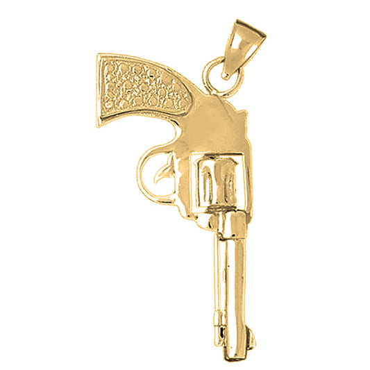 Yellow Gold-plated Silver 3D Revolver Gun Pendant