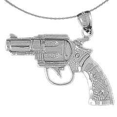 Sterling Silver Revolver Gun Pendant (Rhodium or Yellow Gold-plated)