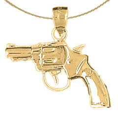 Sterling Silver Revolver Gun Pendant (Rhodium or Yellow Gold-plated)