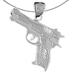 Sterling Silver Handgun Pendant (Rhodium or Yellow Gold-plated)