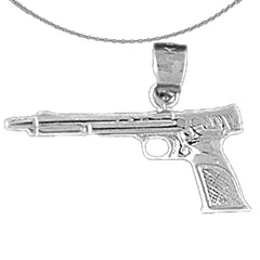 Sterling Silver Handgun Pendant (Rhodium or Yellow Gold-plated)