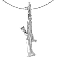 Sterling Silver M-16 Rifle Pendant (Rhodium or Yellow Gold-plated)